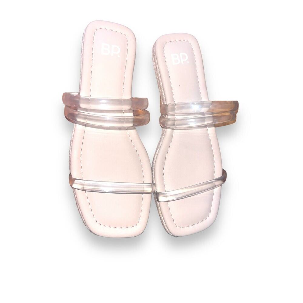 BP Womens Shoes Sandals Slide Viola Flat Clear Strap Square Toe Casual Nude 5M - Picture 1 of 6